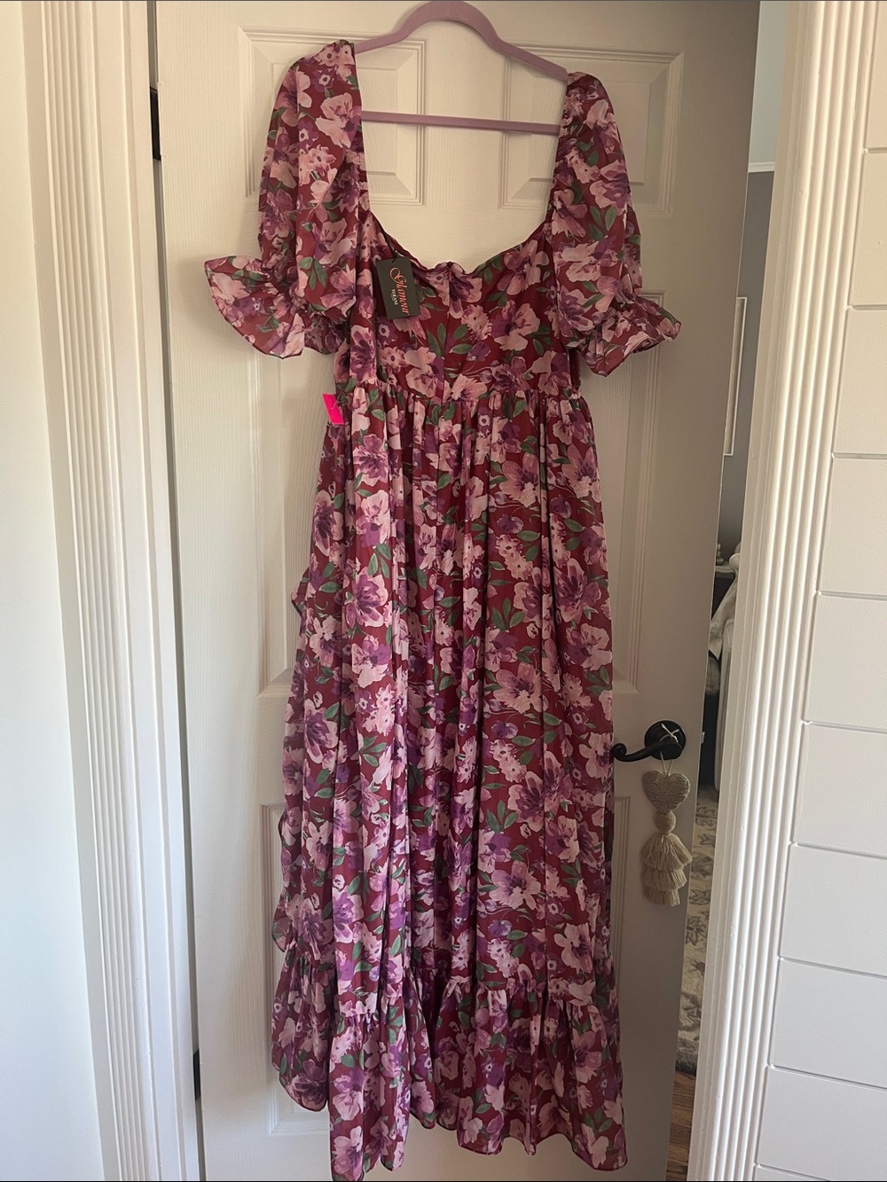 Terani Couture Pink Floral Ruffle Midi Dress - Picture 9 of 10